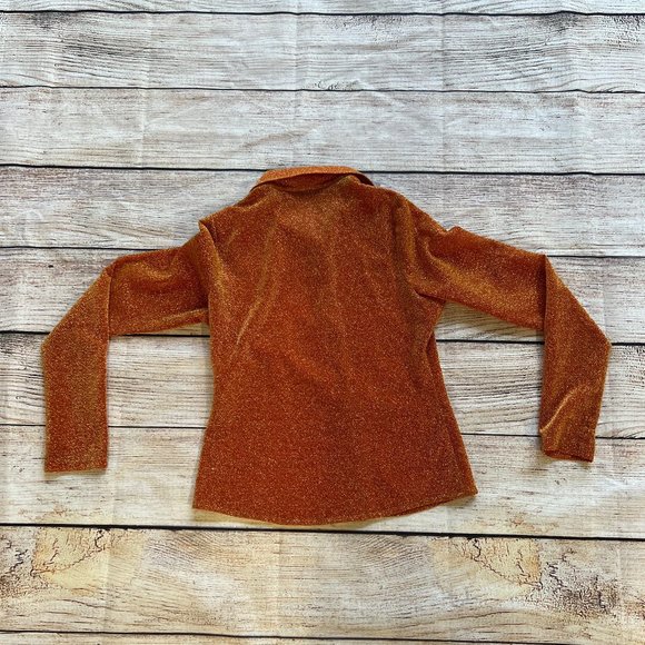 NWOT ITMFL In The Mood For Love Metallic Button Up Shirt in Salamander Red - Picture 3 of 3